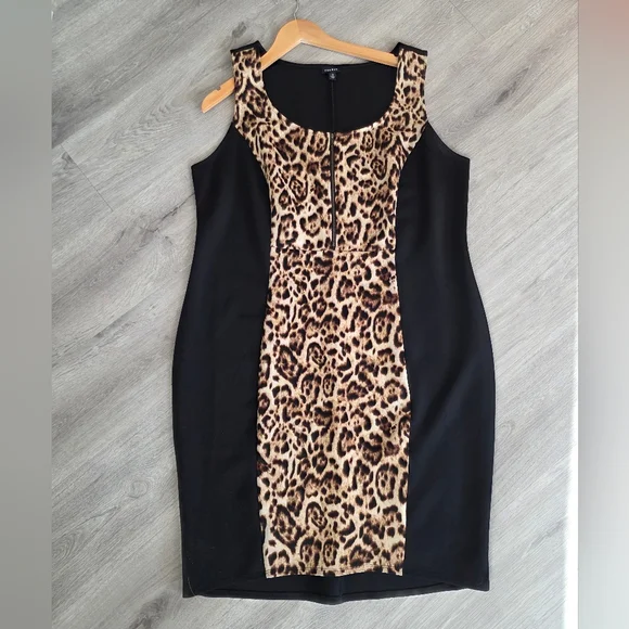 Torrid Dress Women's 3 Leopard Color Block Round Neck Sleeveless - Picture 2 of 8
